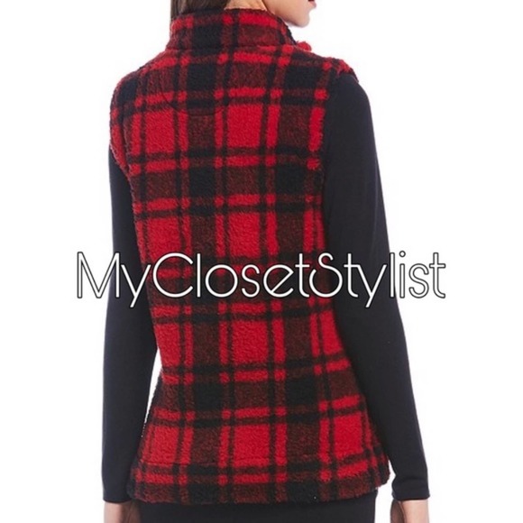 CALVIN KLEIN Sherpa Jacket Coat NWT XS Red Black Plaid New winter cozy cabincore - Picture 3 of 4